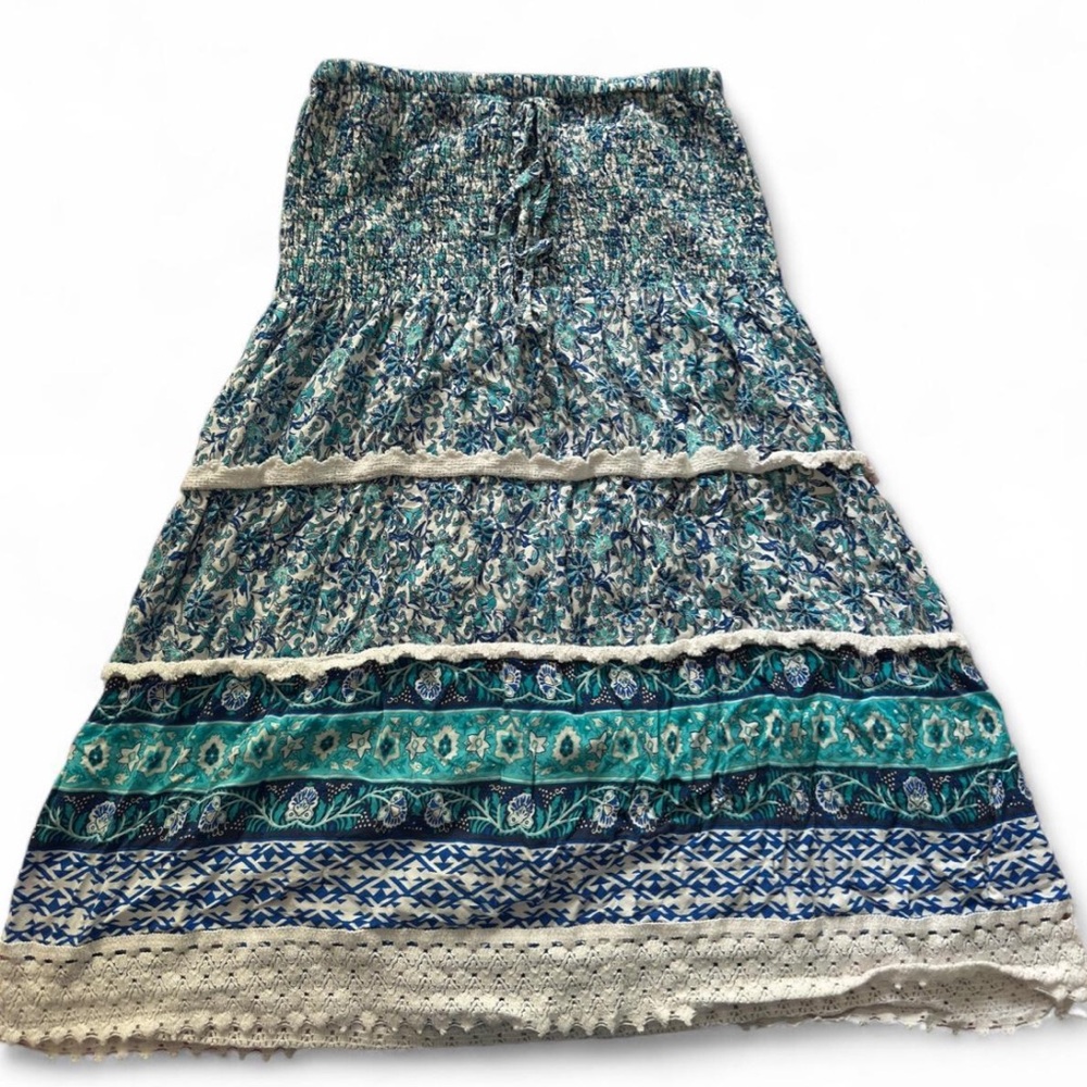 Jennifer Moore Blue and Green Patterned Maxi Skirt